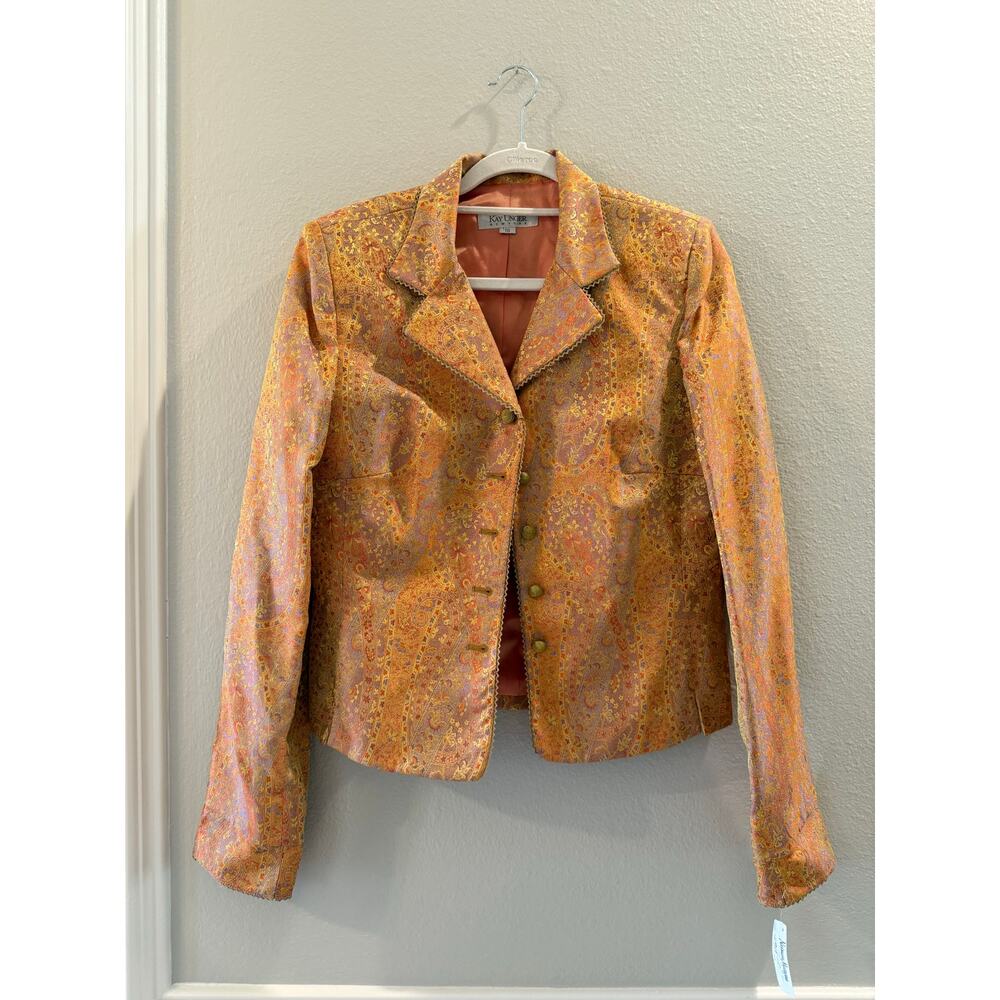 Kay Unger Vintage NWT Orange Gold Paisley Brocade India Lined Jacket Sz 10